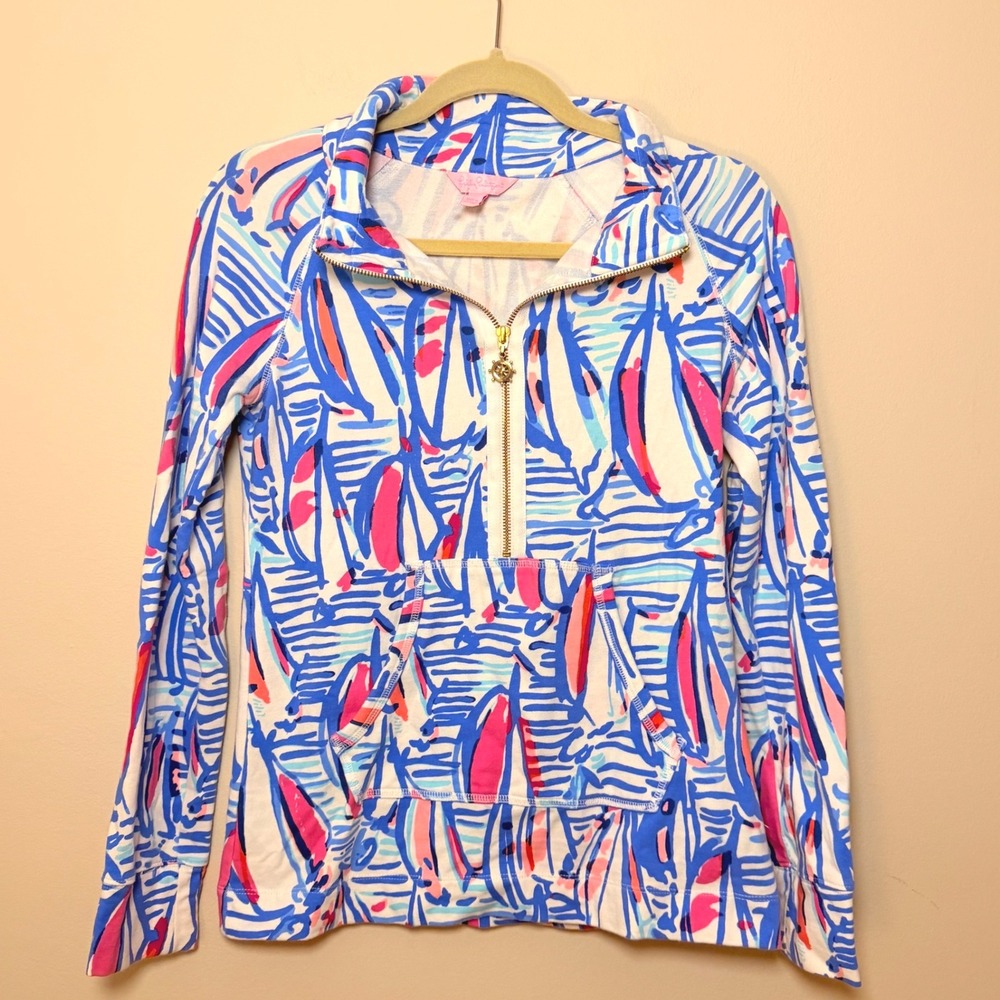 Lilly Pulitzer Red Right Return Popover Preppy Sailboat Pullover 3/4 Zip SZ XS